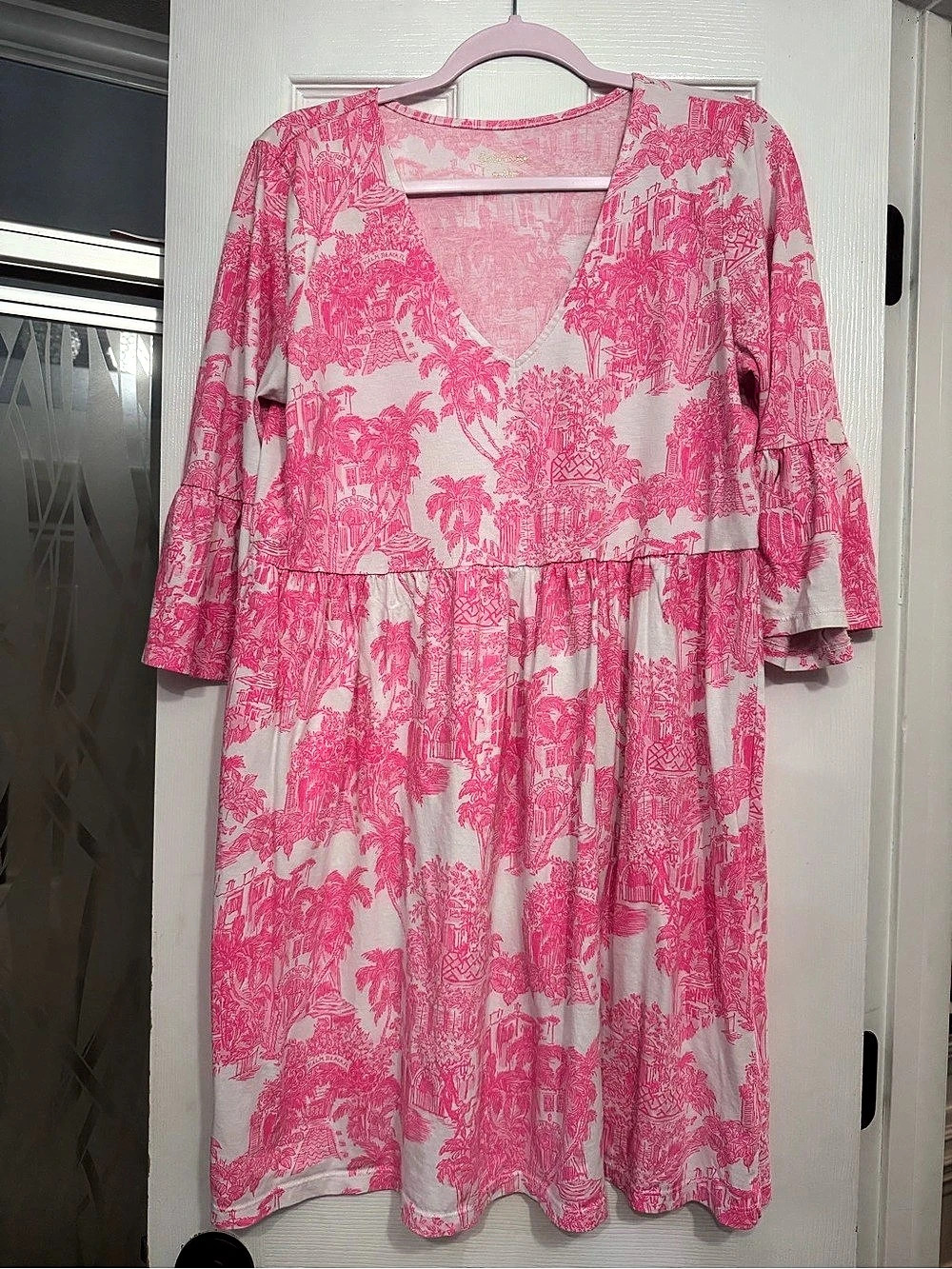 Lilly Pulitzer Pink Floral Midi Dress Like New